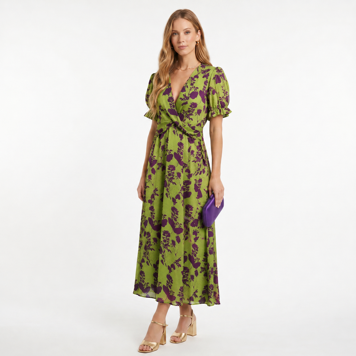 Esperanza | Vestido Elegante de Invitada Estampado Floral Mujer Manga Abullonada