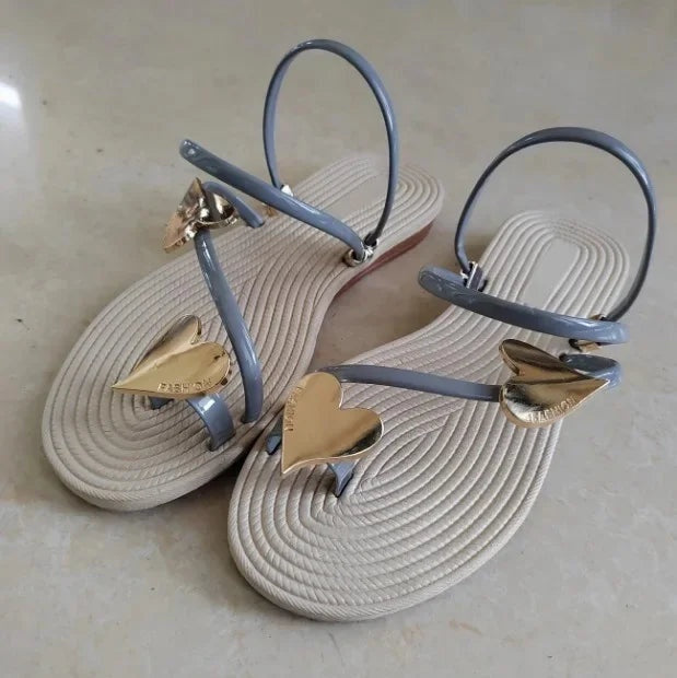 April | Flat Flip Flops with Heart Detail and Ankle Strap for Women
