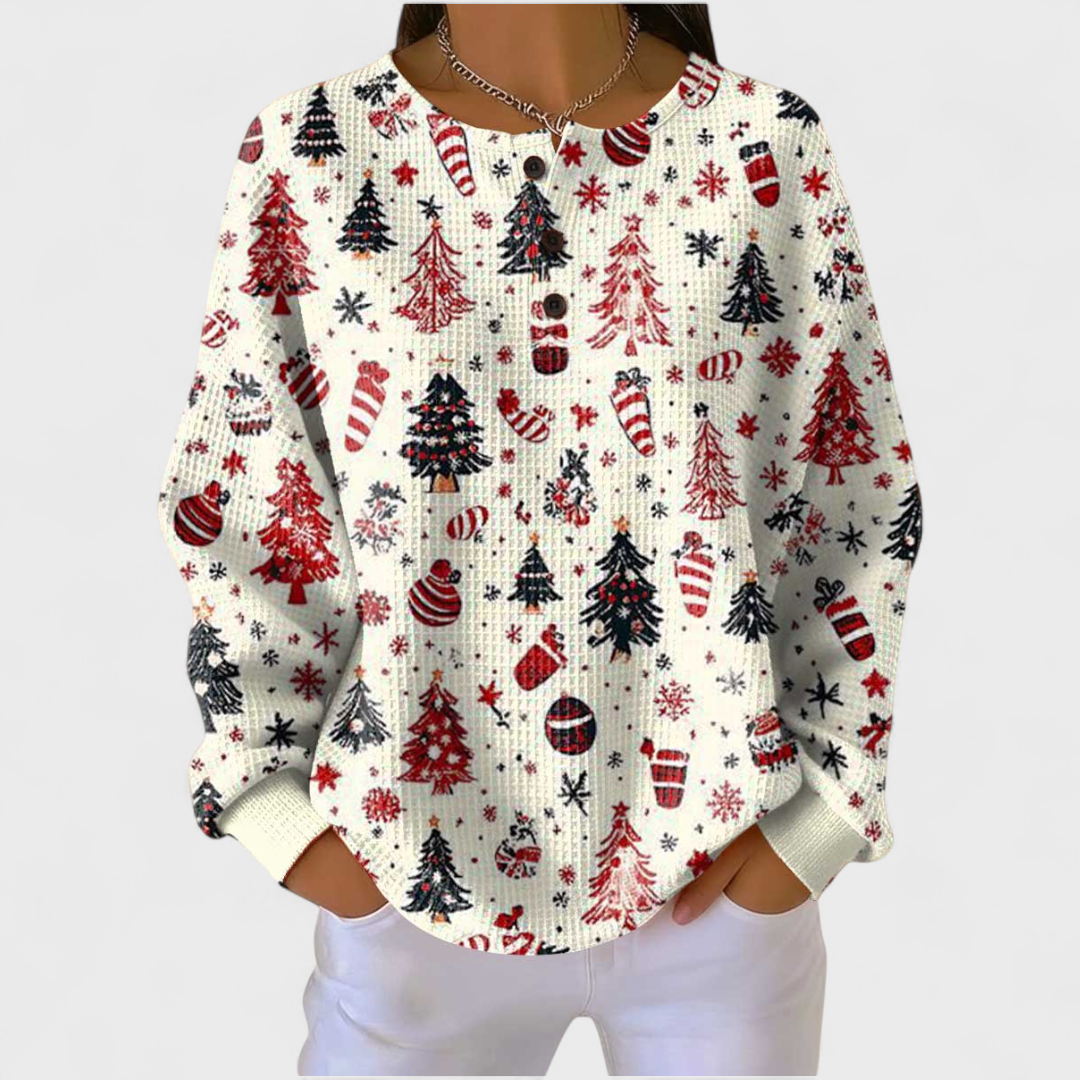 Abril | Sudadera Sin Capucha Mujer Estampado Navideño Manga Larga