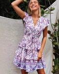 Abril | Vestido Corto de Verano con Volantes Mujer Escote V Estampado Floral