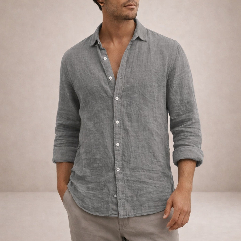 Adrián | Camisa de Lino de Manga Larga Hombre Cuello Abierto