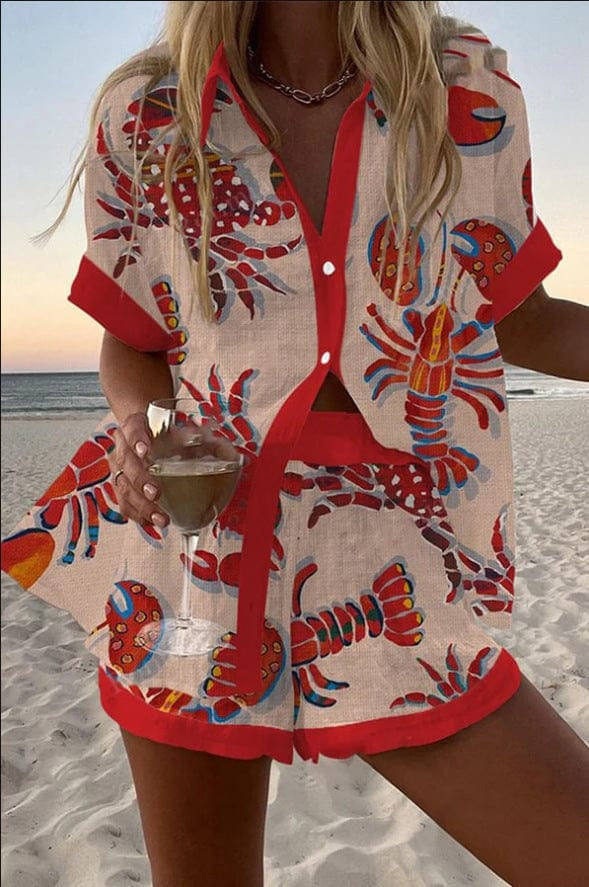 Alicia | Conjunto Camisa y Short Estampado Mujer Manga Corta Verano Playa