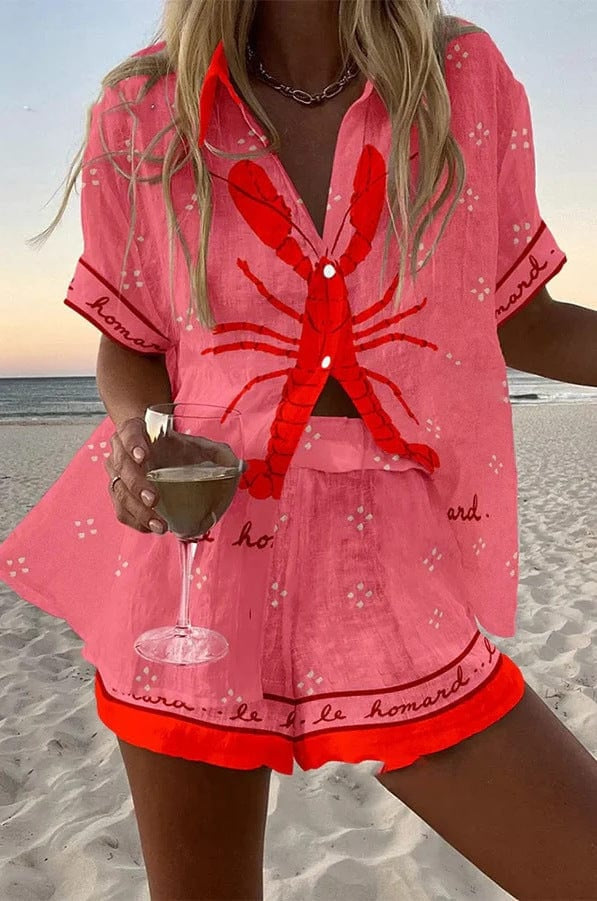 Alicia | Conjunto Camisa y Short Estampado Mujer Manga Corta Verano Playa