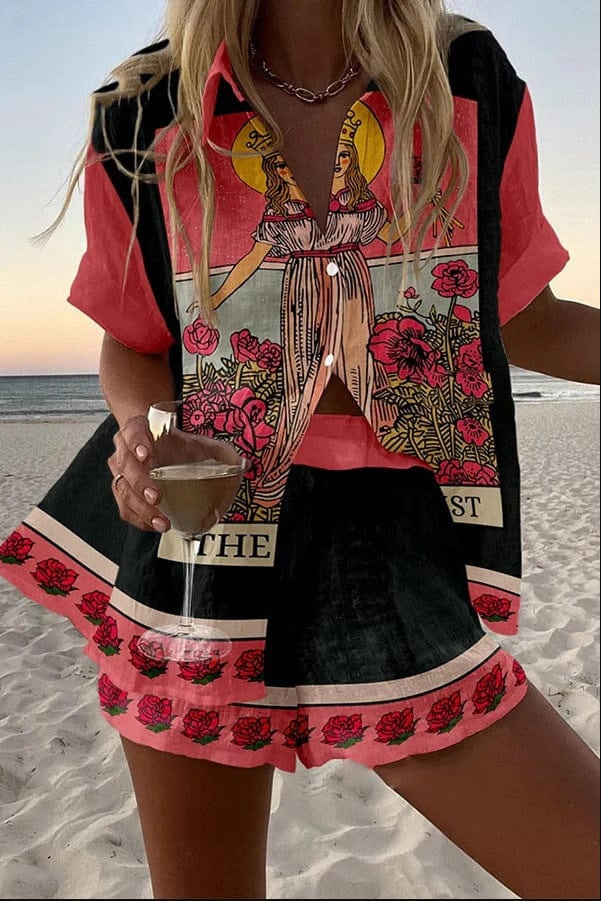 Alicia | Conjunto Camisa y Short Estampado Mujer Manga Corta Verano Playa