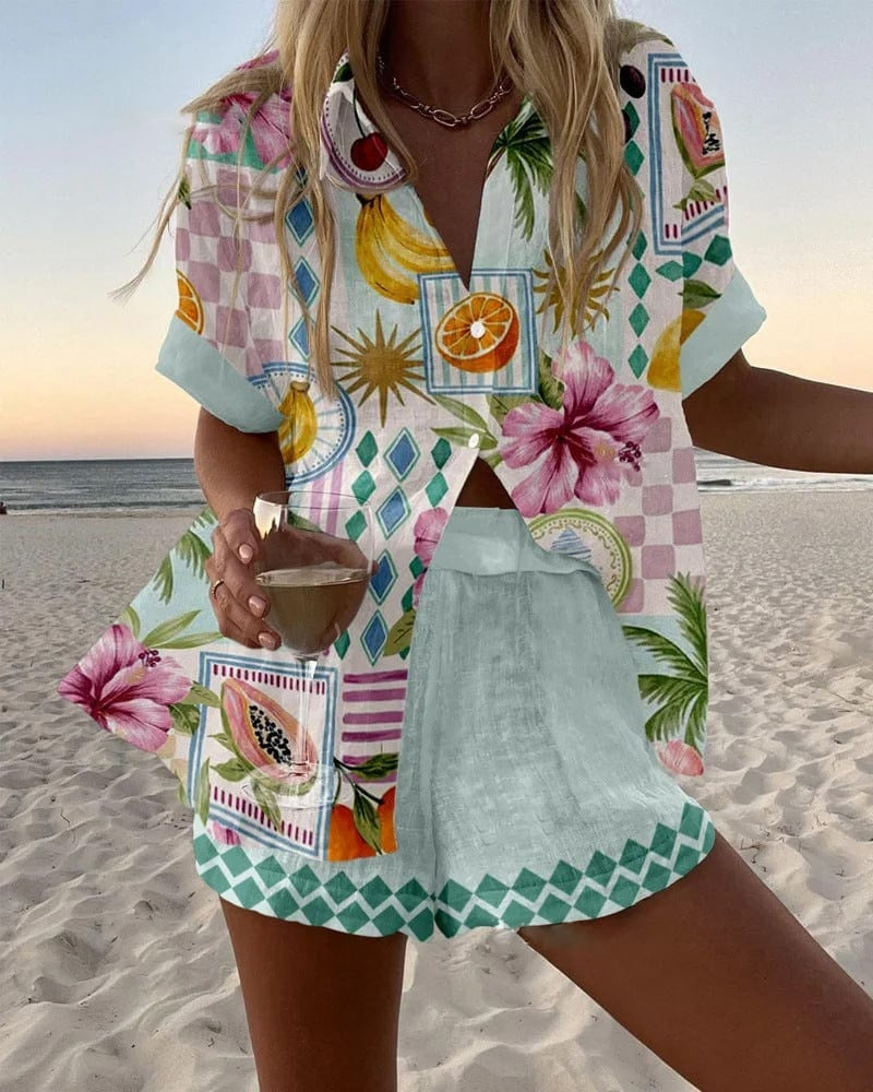 Alicia | Conjunto Camisa y Short Estampado Mujer Manga Corta Verano Playa