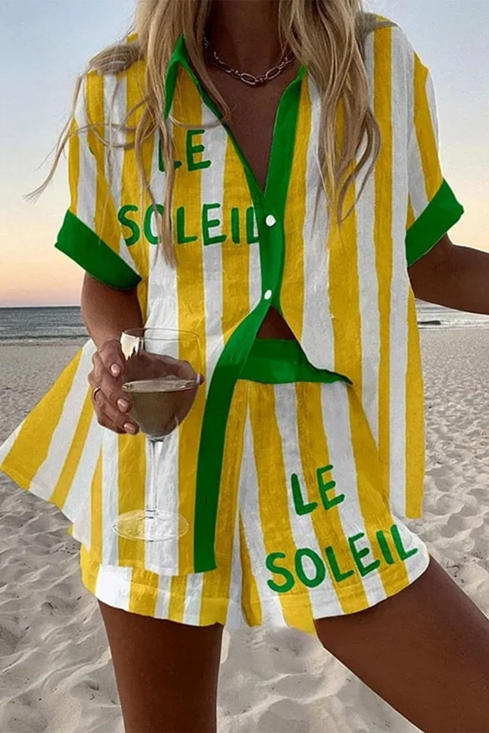 Alicia | Conjunto Camisa y Short Estampado Mujer Manga Corta Verano Playa