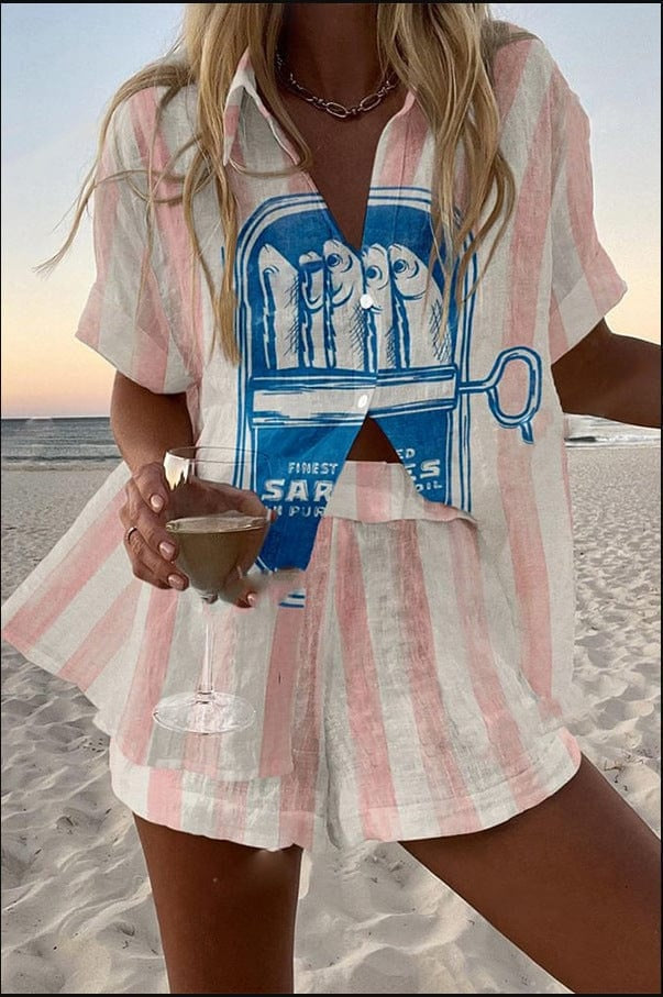 Alicia | Conjunto Camisa y Short Estampado Mujer Manga Corta Verano Playa