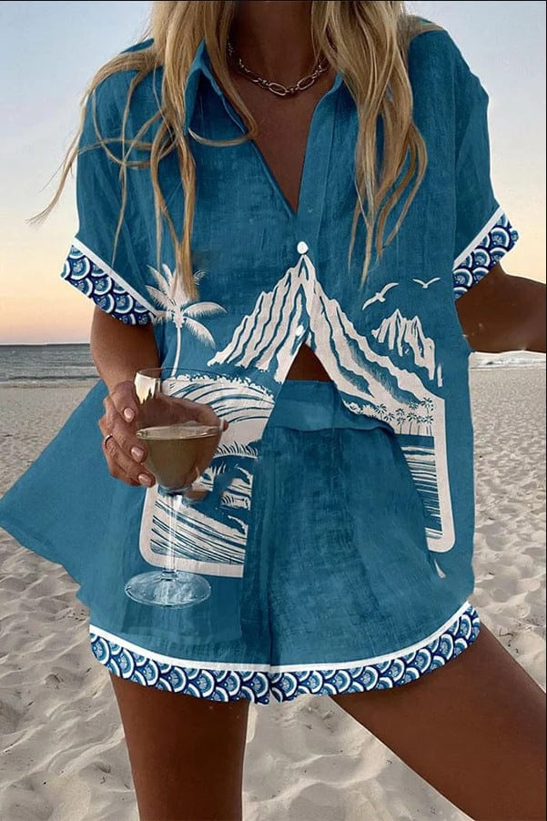 Alicia | Conjunto Camisa y Short Estampado Mujer Manga Corta Verano Playa