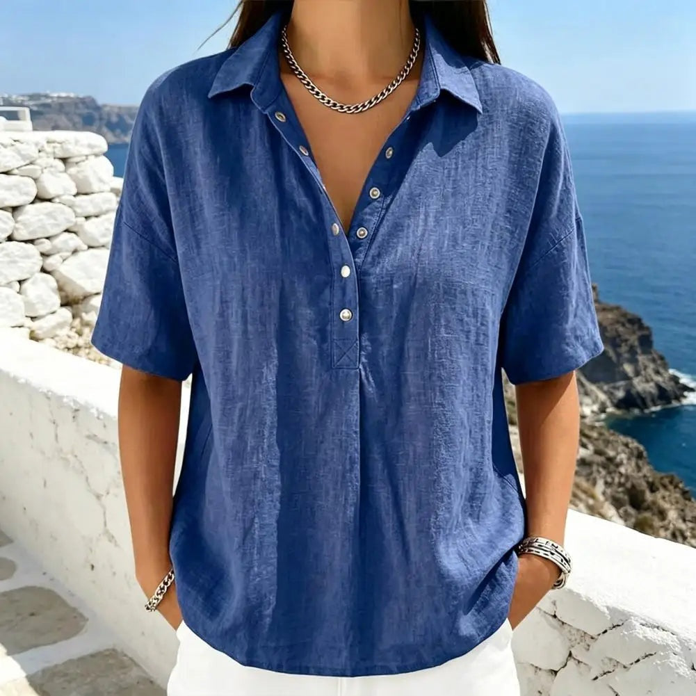 Alma | Blusa de Lino Mujer Manga Corta Cuello Polo