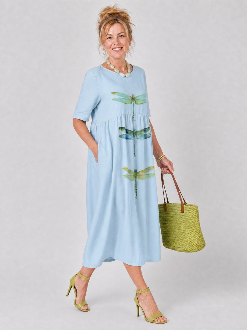 Alma | Vestido Midi Estampado Casual Mujer Manga Corta Bolsillos