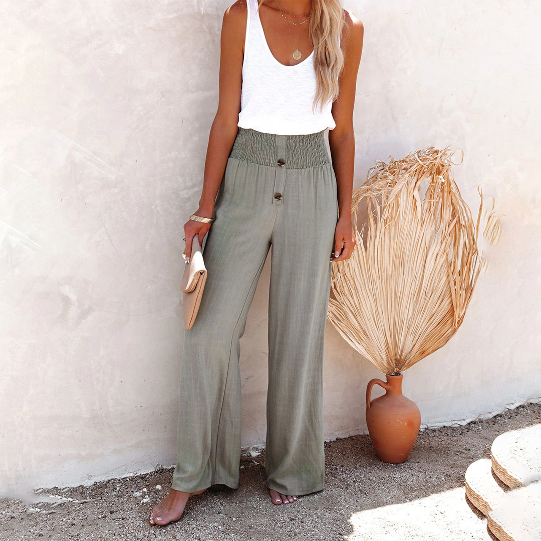 Amparo | Pantalón Palazzo Fresco de Verano de Cintura Alta Mujer Pierna Ancha