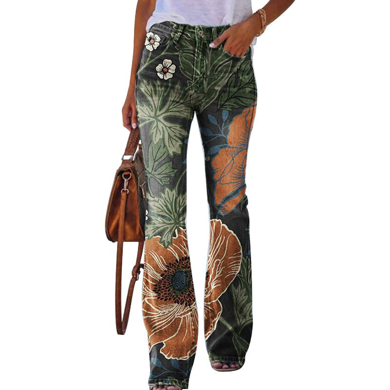 Ariadna | Jeans Flare Estampado Floral Mujer Cintura Alta