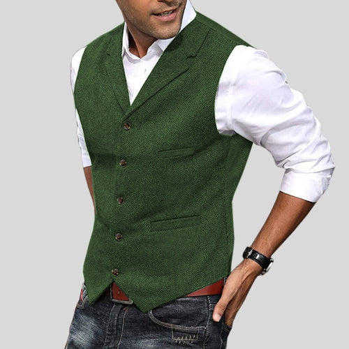 Arturo | Chaleco de Tweed Espiga Hombre Cuello Solapa Botones