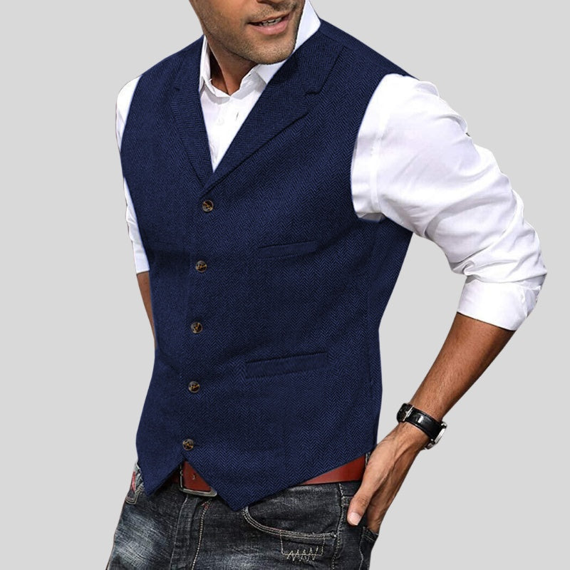 Arturo | Chaleco de Tweed Espiga Hombre Cuello Solapa Botones