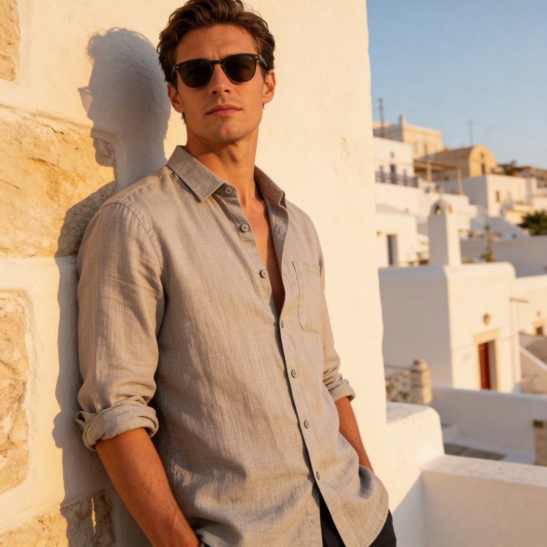 Biel | Camisa de Lino Hombre Manga Larga Bolsillo