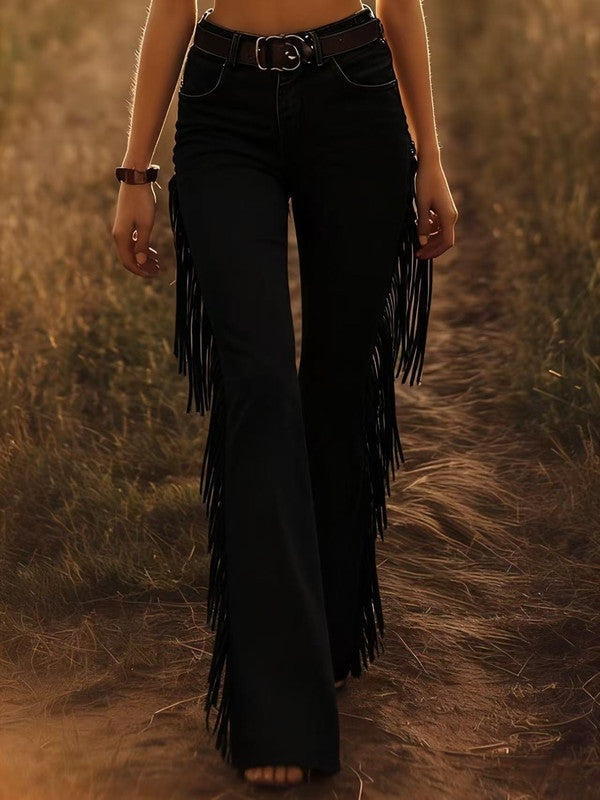 Candela | Vaqueros Flare con Flecos Mujer Cintura Alta