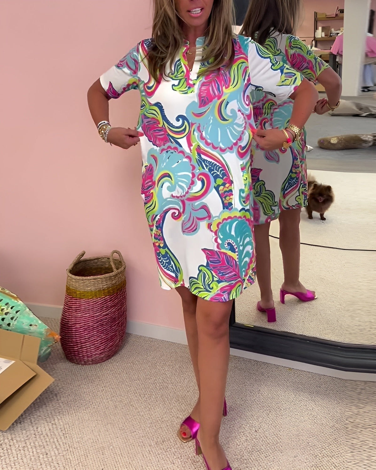 Candela | Vestido Corto Estampado Paisley Mujer Manga Corta