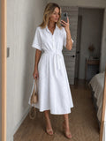 Candela | Vestido Midi Camisero con Bordado Inglés Mujer Cinturón