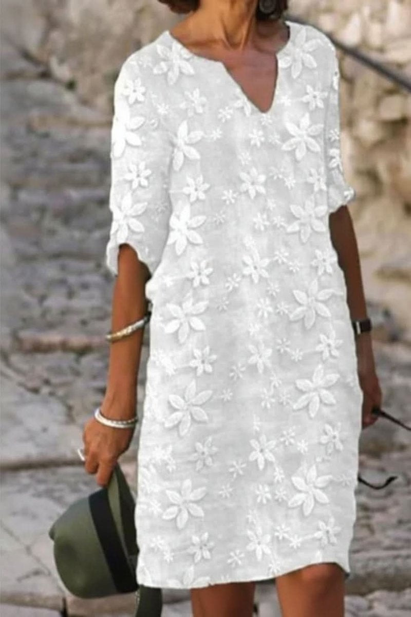 Catalina | Vestido de Invitada Otoño con Encaje Floral Mujer Escote V Manga Larga