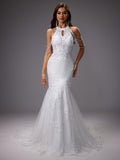 Catalina | Vestido de Novia Sirena Mujer Encaje Cuello Halter