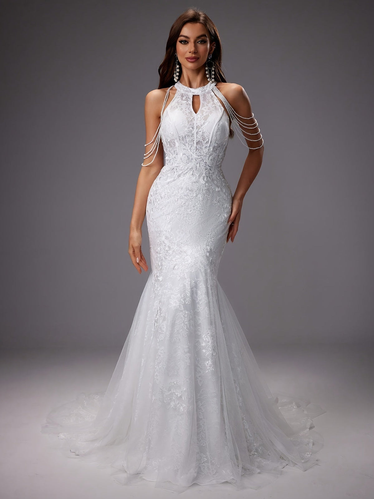 Catalina | Vestido de Novia Sirena Mujer Encaje Cuello Halter