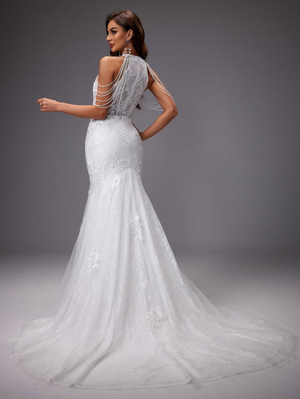 Catalina | Vestido de Novia Sirena Mujer Encaje Cuello Halter