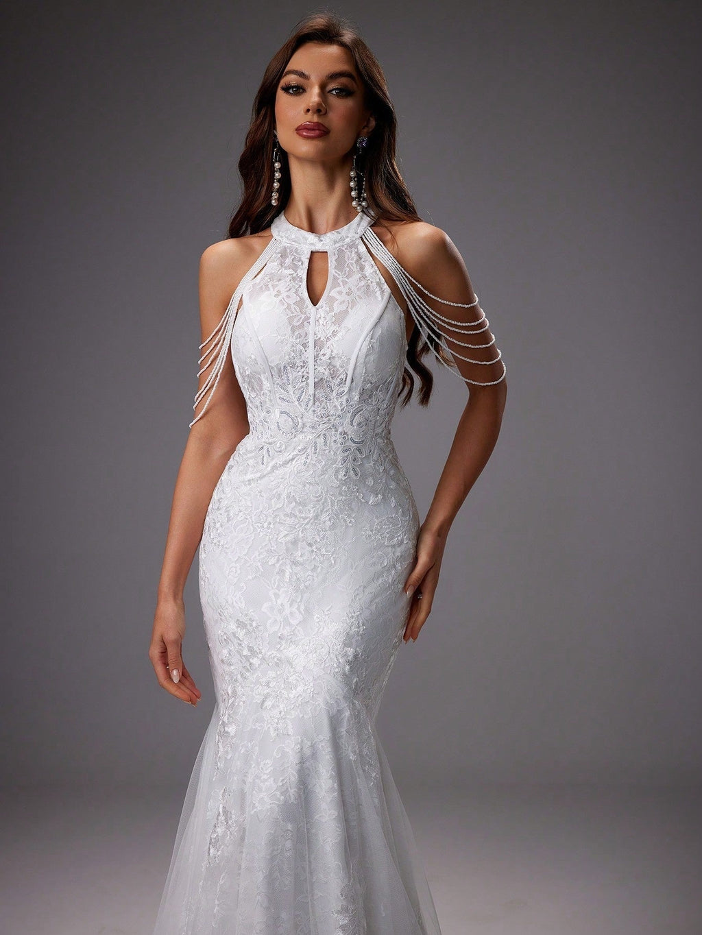 Catalina | Vestido de Novia Sirena Mujer Encaje Cuello Halter