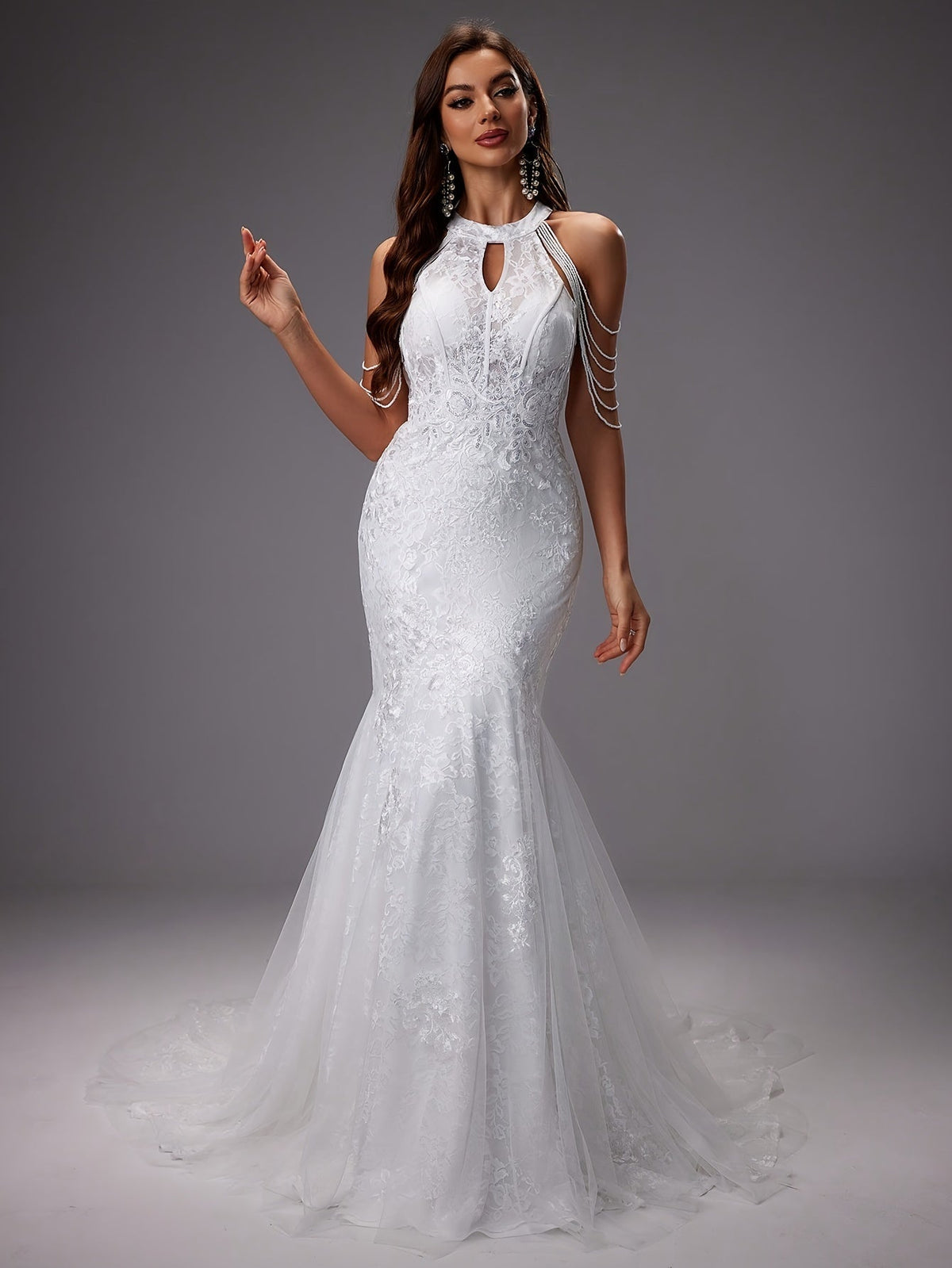 Catalina | Vestido de Novia Sirena Mujer Encaje Cuello Halter