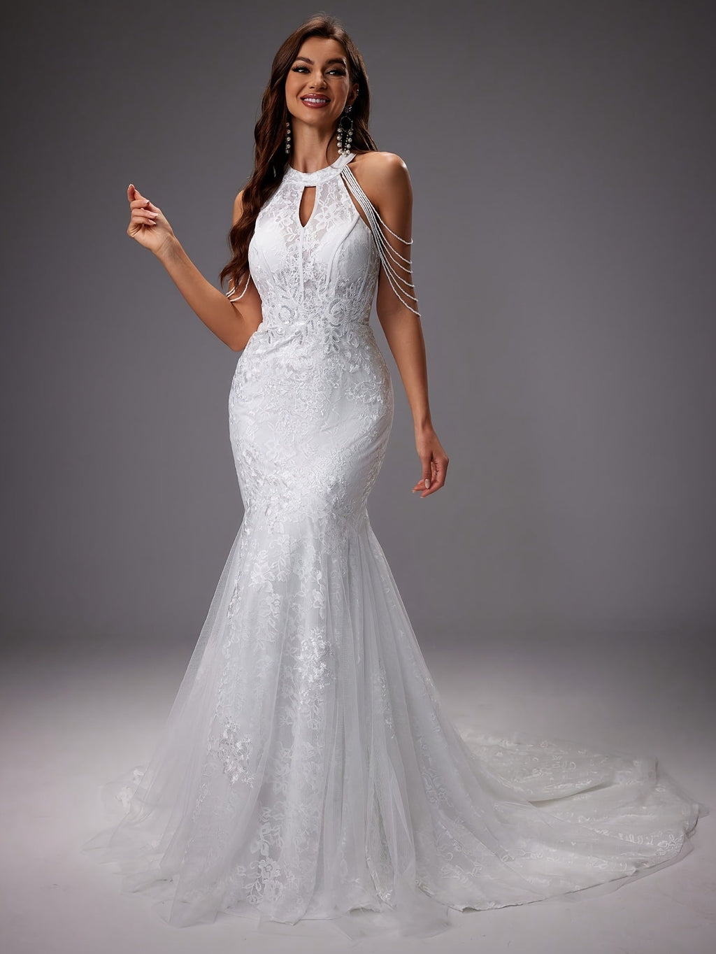 Catalina | Vestido de Novia Sirena Mujer Encaje Cuello Halter