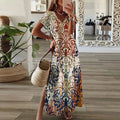 Cayetana | Vestido Largo Boho Mujer Manga Corta Escote V Abertura Lateral