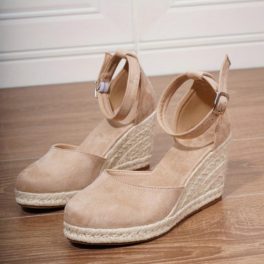 Concha | Sandalias de Cuña Plataforma Esparto Mujer Hebilla Tobillo