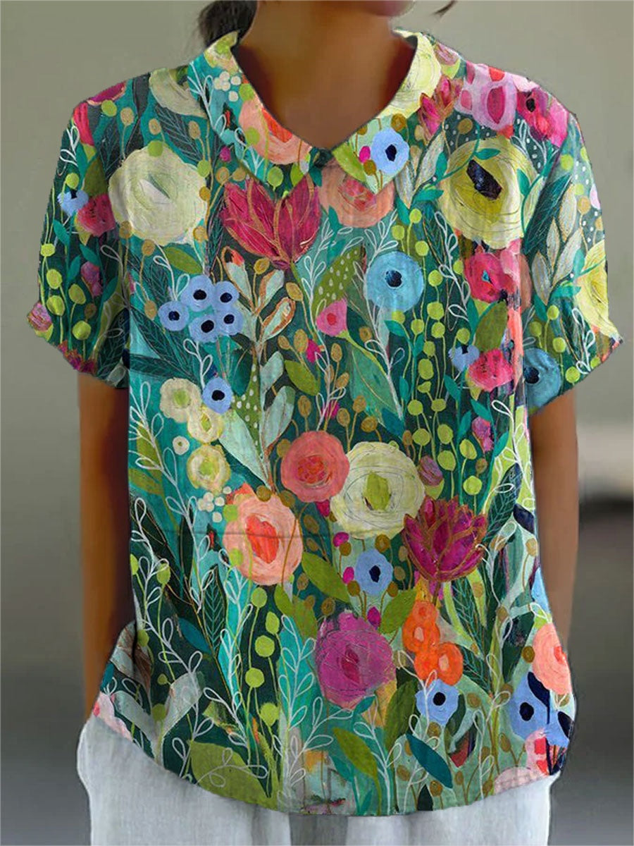 Covadonga | Camisa Oversize de Verano Estampada de Manga Corta Mujer