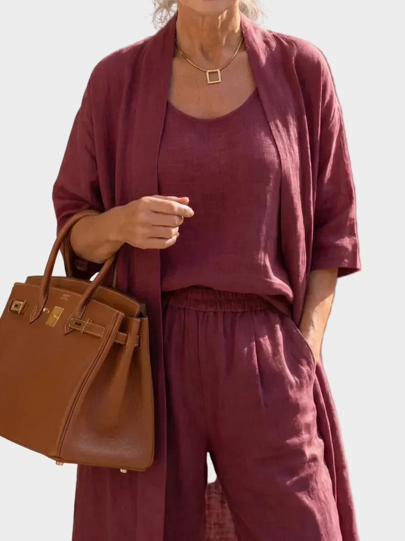 Cristina | Conjunto de Lino de Tres Piezas Mujer Corte Amplio