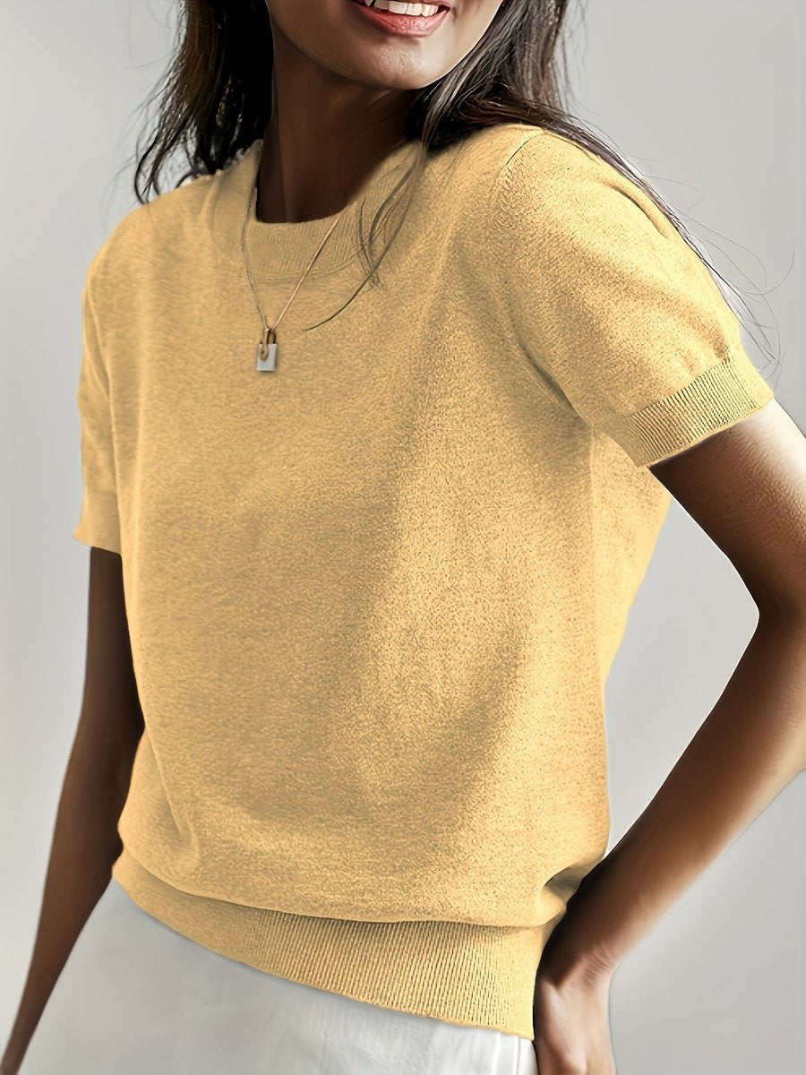 Daniela | Jersey Fino de Punto Mujer Cuello Redondo Manga Corta