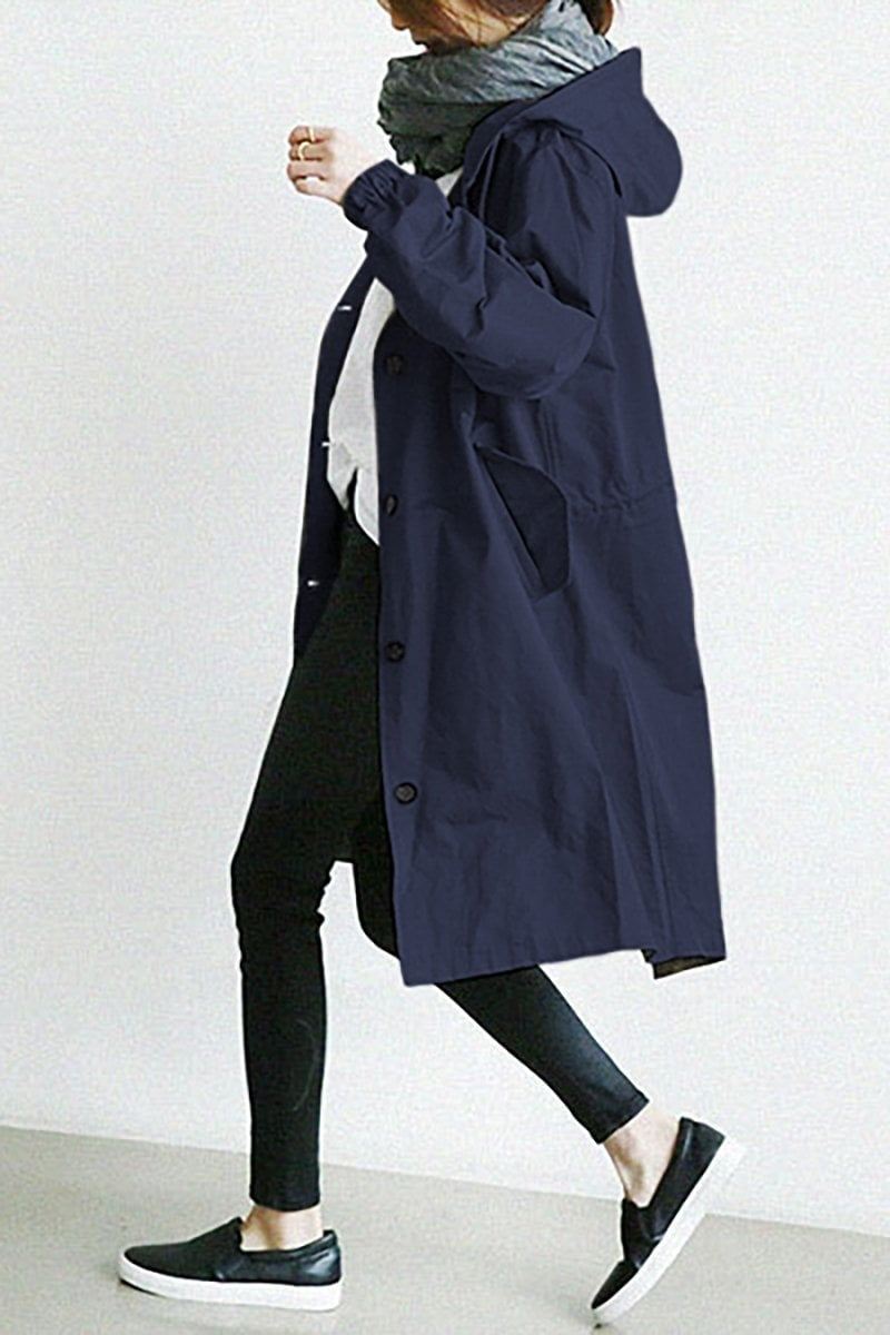 Delia | Chaqueta Larga con Capucha Mujer Botones Manga 3/4