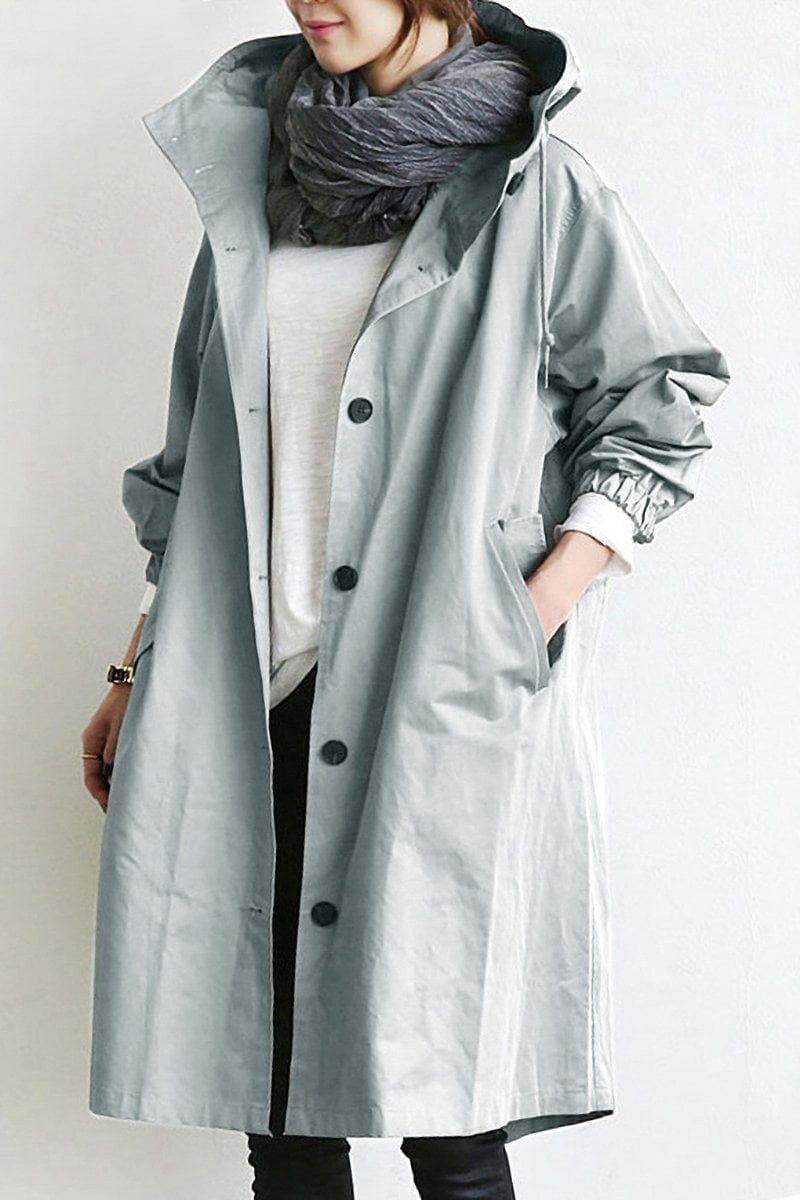 Delia | Chaqueta Larga con Capucha Mujer Botones Manga 3/4
