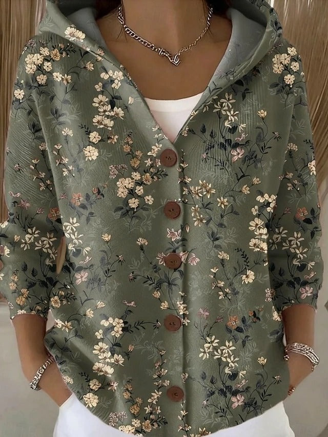 Delia | Chaqueta Larga Estampada con Capucha Mujer Botones