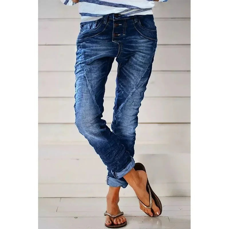 Delia | Jeans Slim Fit de Tiro Medio Mujer Lavado Desgastado