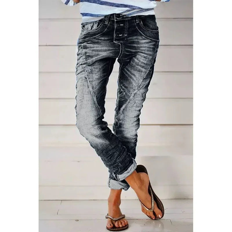 Delia | Jeans Slim Fit de Tiro Medio Mujer Lavado Desgastado