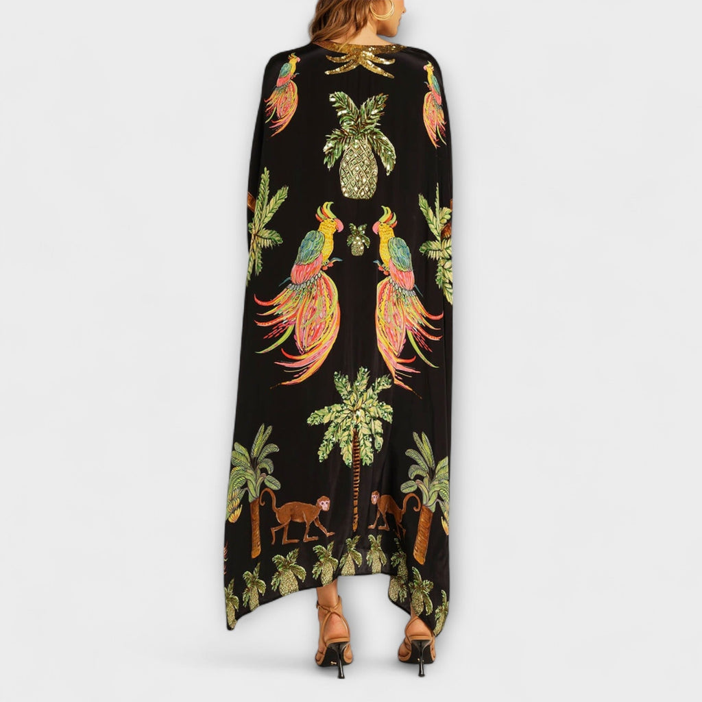 Delia | Vestido Kaftan Largo Estampado Tropical Mujer Lentejuelas