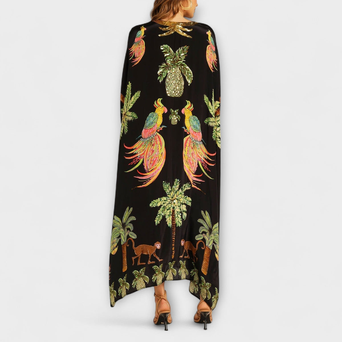 Delia | Vestido Kaftan Largo Estampado Tropical Mujer Lentejuelas