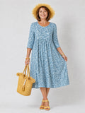 Delia | Vestido Midi Floral Mujer Manga Tres Cuartos Cintura Fruncida