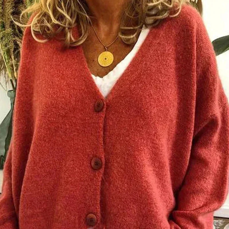 Elena | Jersey Fino de Punto Mujer Cuello en V con Botones