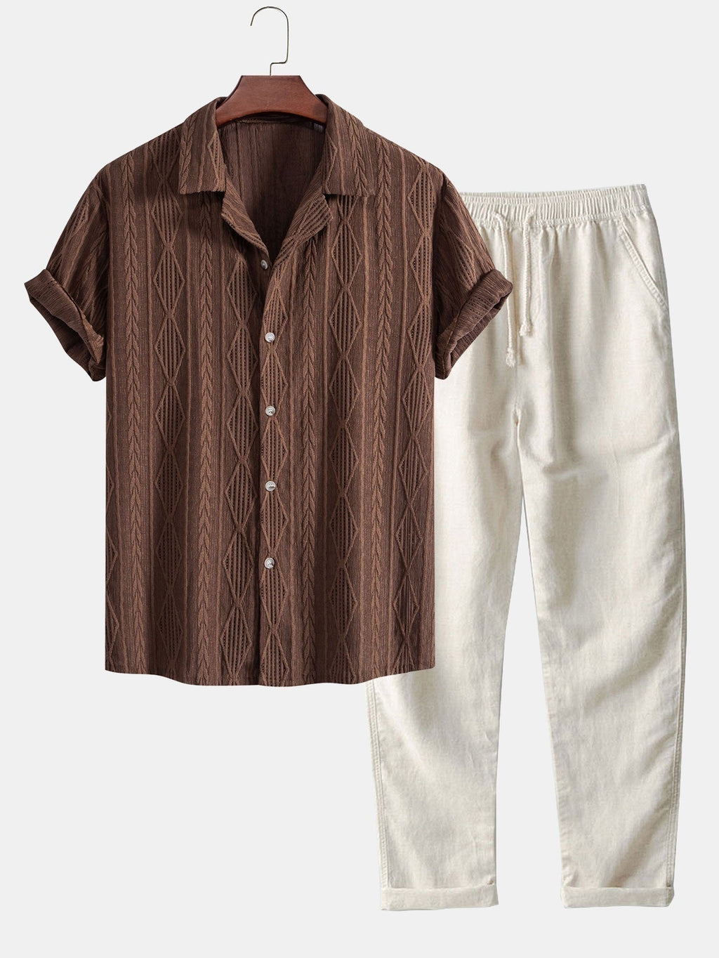 Enrique | Conjunto de Verano de Manga Corta Texturizado Hombre Cordón Ajustable