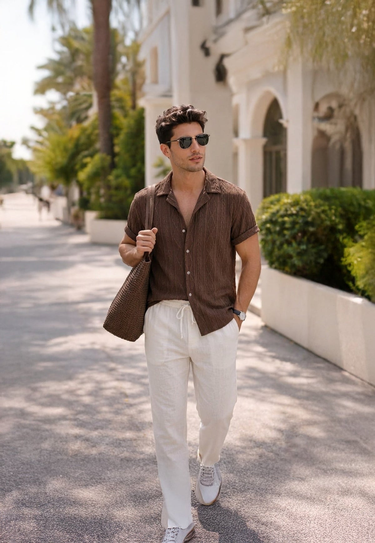 Enrique | Conjunto de Verano de Manga Corta Texturizado Hombre Cordón Ajustable