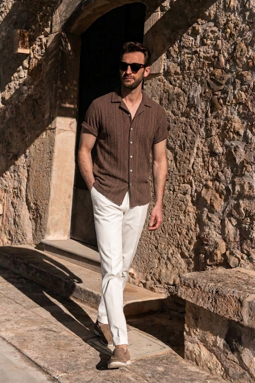 Enrique | Conjunto de Verano de Manga Corta Texturizado Hombre Cordón Ajustable