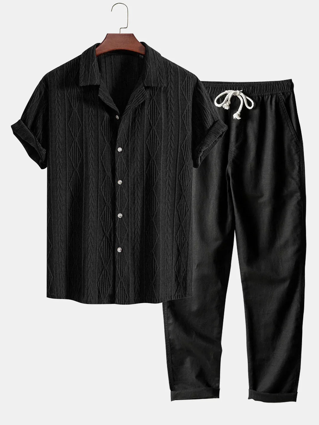 Enrique | Conjunto de Verano de Manga Corta Texturizado Hombre Cordón Ajustable
