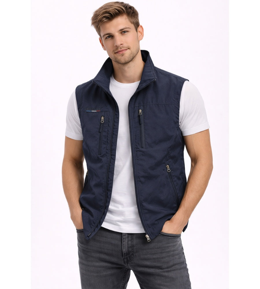 Ernesto | Gilet Multipocket con Cremallera Hombre Cuello Alto