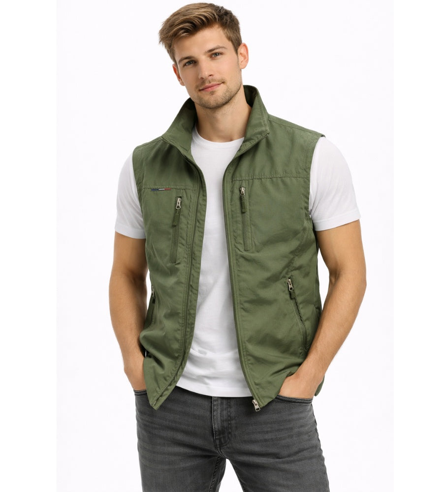 Ernesto | Gilet Multipocket con Cremallera Hombre Cuello Alto