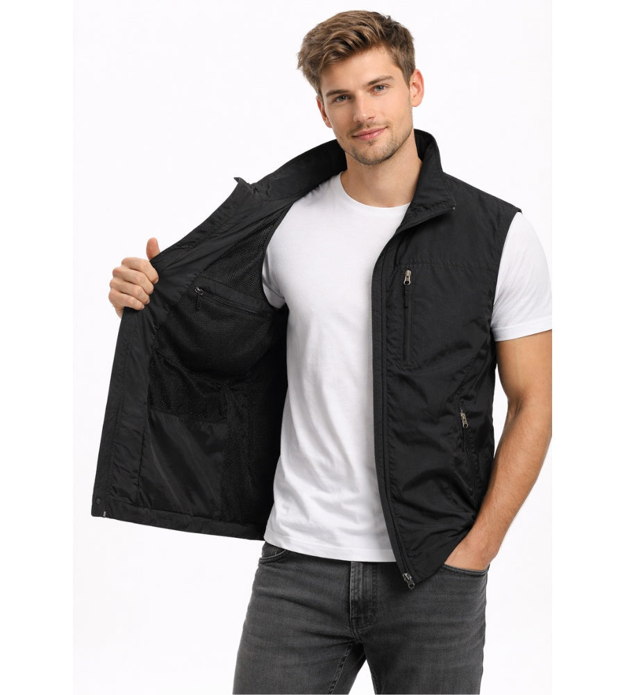 Ernesto | Gilet Multipocket con Cremallera Hombre Cuello Alto